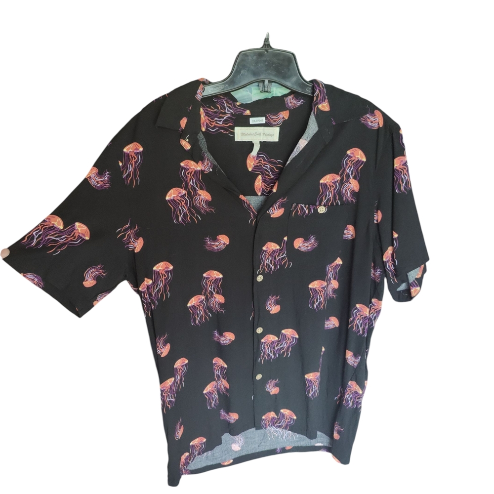 Men's Black Jellyfish Print Shirt Tropical‎ Molokai Surf Vintage